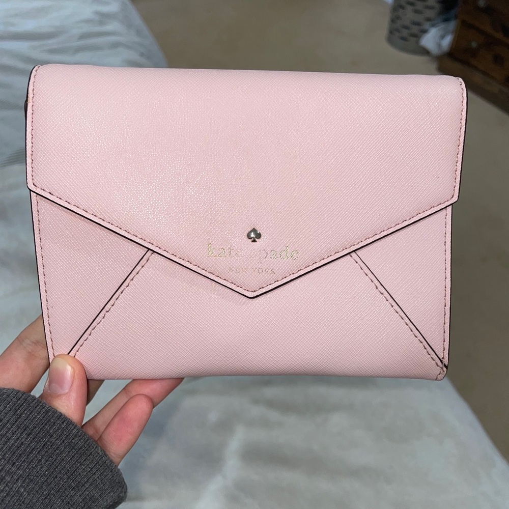 Blush envelope clutch with strap